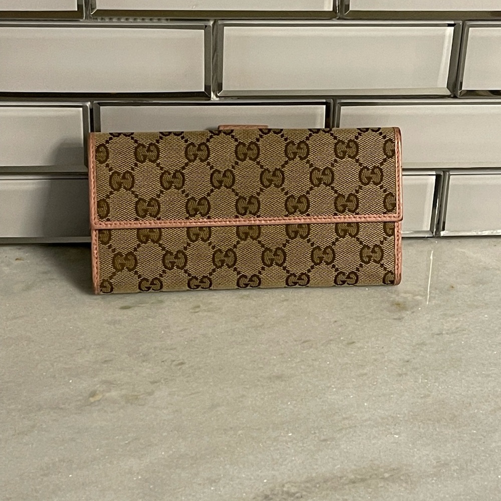 🛍 Authentic GUCCI Wallet Canvas w Pink Leather